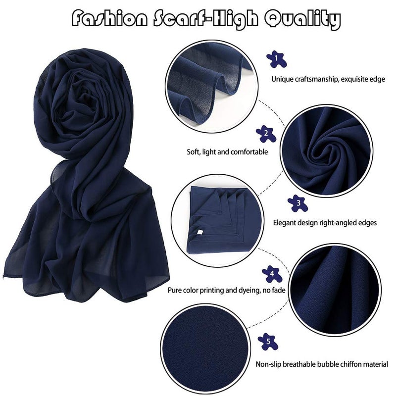 Yeieeo Bubble Chiffon Hijab Premium Chiffon Wrap Head Scarf(Navy Blue) - Image 3